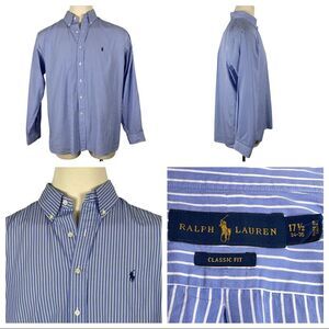 Men's Ralph Lauren‎ Blue Label Blue & White Striped Button Down 17 1/2